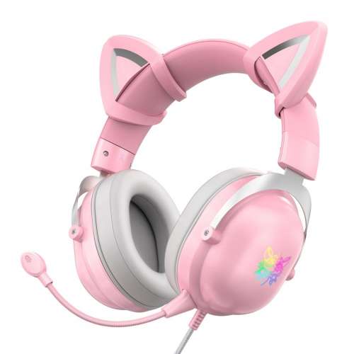 Słuchawki gamingowe Onikuma X11 kocie uszy USB różowe-3475531