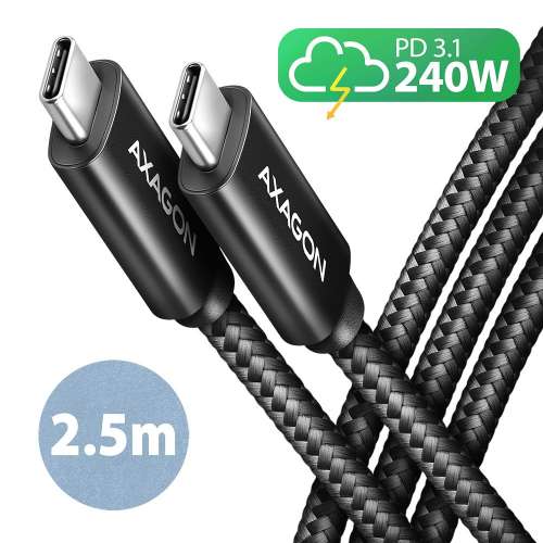 AXAGON BUCM2-CM25AB Kabel USB-C - USB-C, 2.5m 5A charging, ALU, 240W PD, oplot, USB2.0-3668838