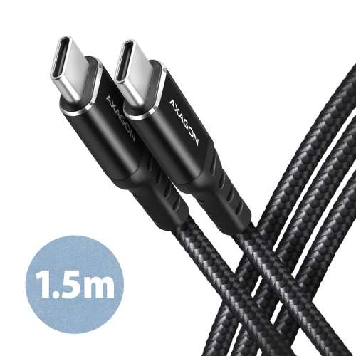 AXAGON BUCM-CM15AB Kabel USB-C - USB-C 2.0, 1.5m, PD 60W, 3A, ALU, oplot Czarny-3668875