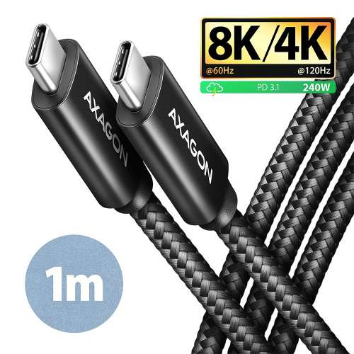 AXAGON Kabel BUCM4X-CM10AB Kabel USB-C - USB-C, USB4 Gen 3x2 1m, PD 240W, 8K HD, ALU, oplot Czarny-3798772