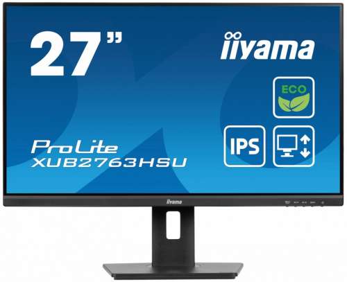 IIYAMA Monitor 27 cali ProLite XUB2763HSU-B1 IPS,100HZ,ECO,3ms,SLIM,HDMI,DP,2x USB3.22x2W,HAS(150mm),TCO,EPEAT-4406603