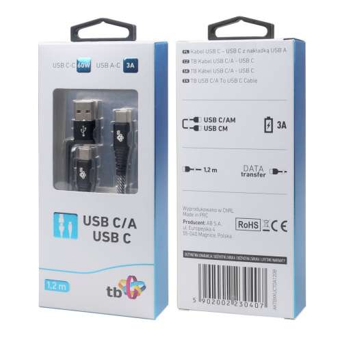Kabel 2w1: USB C - USB C z nakładką USB A, 1.2 m-4416977