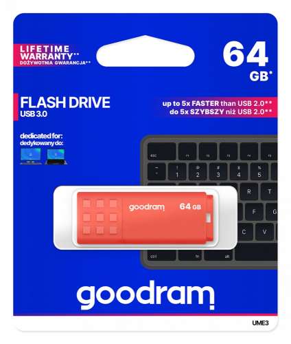 GOODRAM Pendrive UME3 64GB USB 3.0 Pomarańczowy-356754