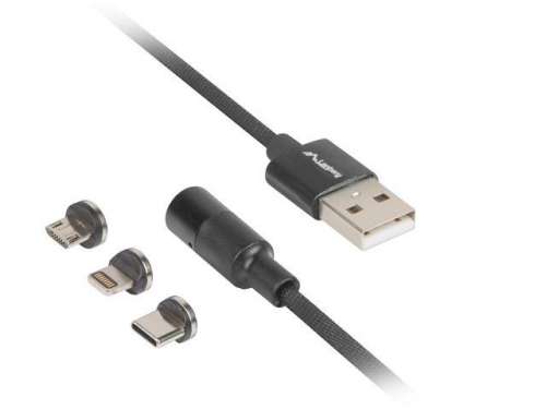 Kabel USB 2.0 Lanberg USB-A - micro USB-B + Lightning + USB type-C M/M combo QC 3.0 magnetyczny 1m czarny-9051