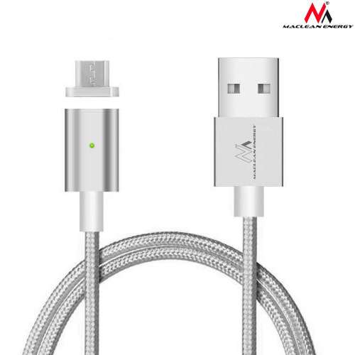 Kabel USB 2.0 Maclean MCE160 USB A (M) - Micro USB B (M) magnetyczny, Quick & Fast Charge, srebrny, 1m-9131