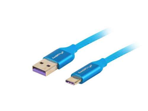 Kabel USB 2.0 Lanberg Premium Type-C(M) - A(M) 0,5m niebieski 5A-9004