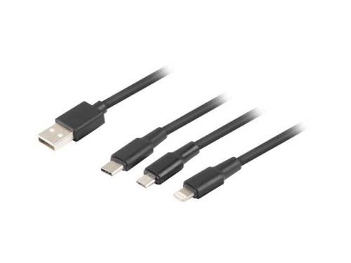 Kabel USB 2.0 Lanberg USB-A - micro USB-B + Lightning + USB type-C M/M combo 1,8m (tylko ładowanie) czarny PVC-9033