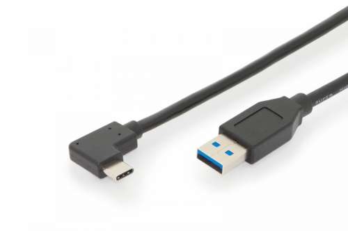 Digitus Kabel połączeniowy USB 3.1 Gen.2 SuperSpeed+ 10Gbps Typ-C 90°/USB A M/M, PD kątowy czarny 1m-296091