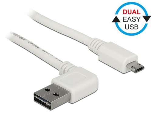 Delock Kabel USB micro AM-BM 2.0 0.5m biały kątowy lewo/prawo Dual Easy USB-265255