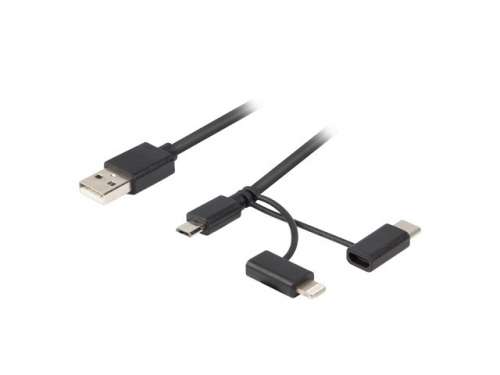 LANBERG Kabel 3in1 USB AM - micro USB BM + Lightning M + USB CM 2.0 czarny PVC (tylko ładowanie) 1,8m-314962