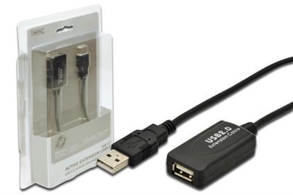 Digitus Przedłużacz/Extender USB 2.0 HighSpeed Typ USB A/USB A M/Ż aktywny, czarny 5m-11885