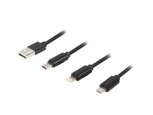 Kabel Premium Combo USB AM - Micro USB BM + Lightning M + USB CM 2.0 1,8m czarny -9036